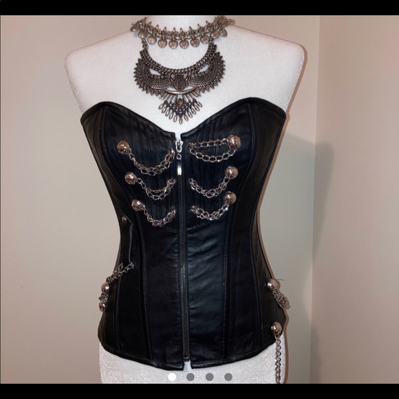 Vintage Tops - ✠ SteAmPuNk Vegan Leather Chain Corset ✠